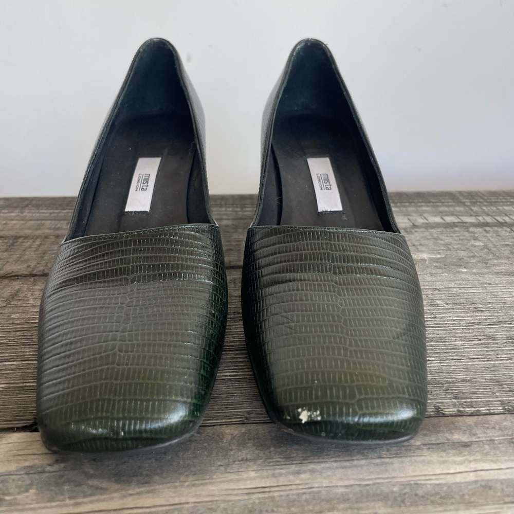 Miista Aloisie Bottle Green Lizard Effect Leather Heels - Picture 4 of 8